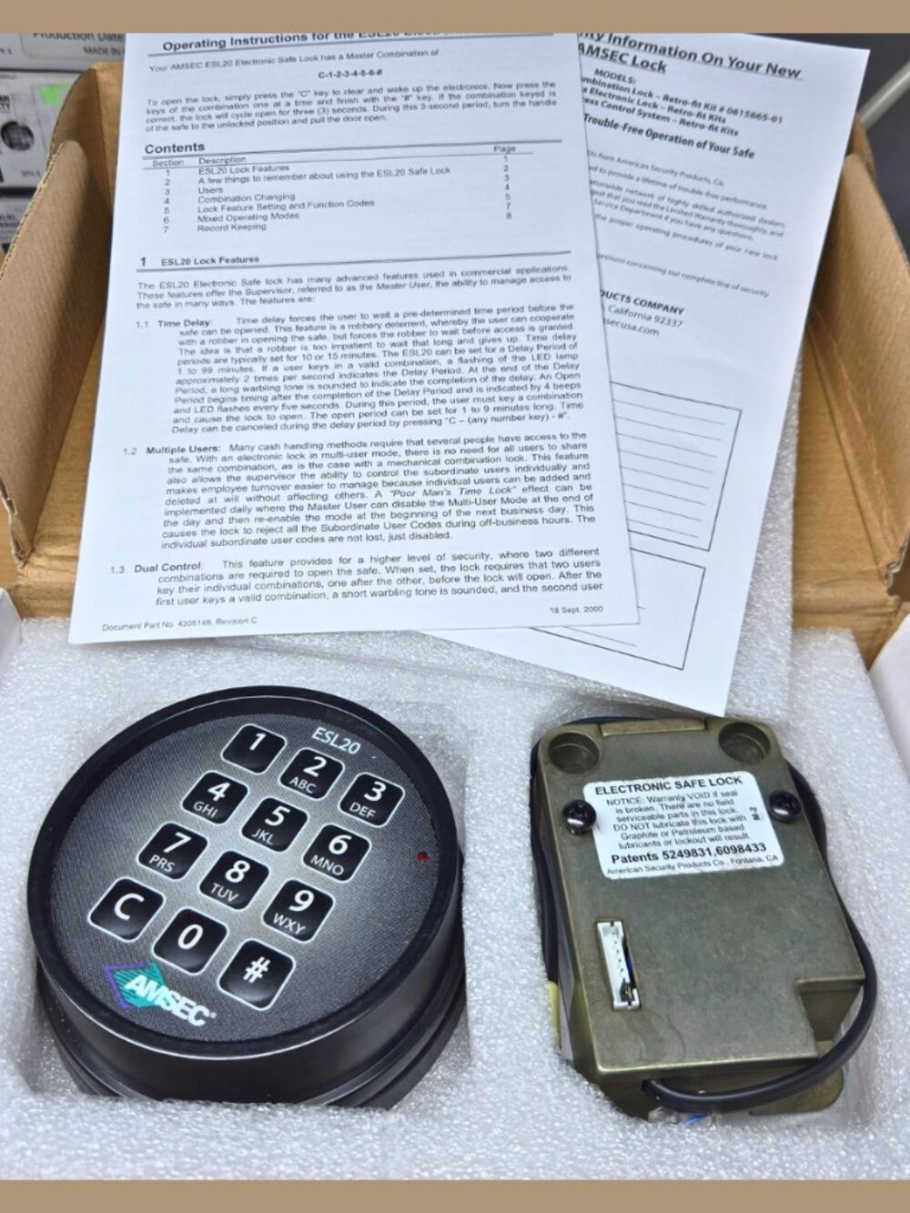 American Security Amsec ESL20XL Electronic Safe Lock